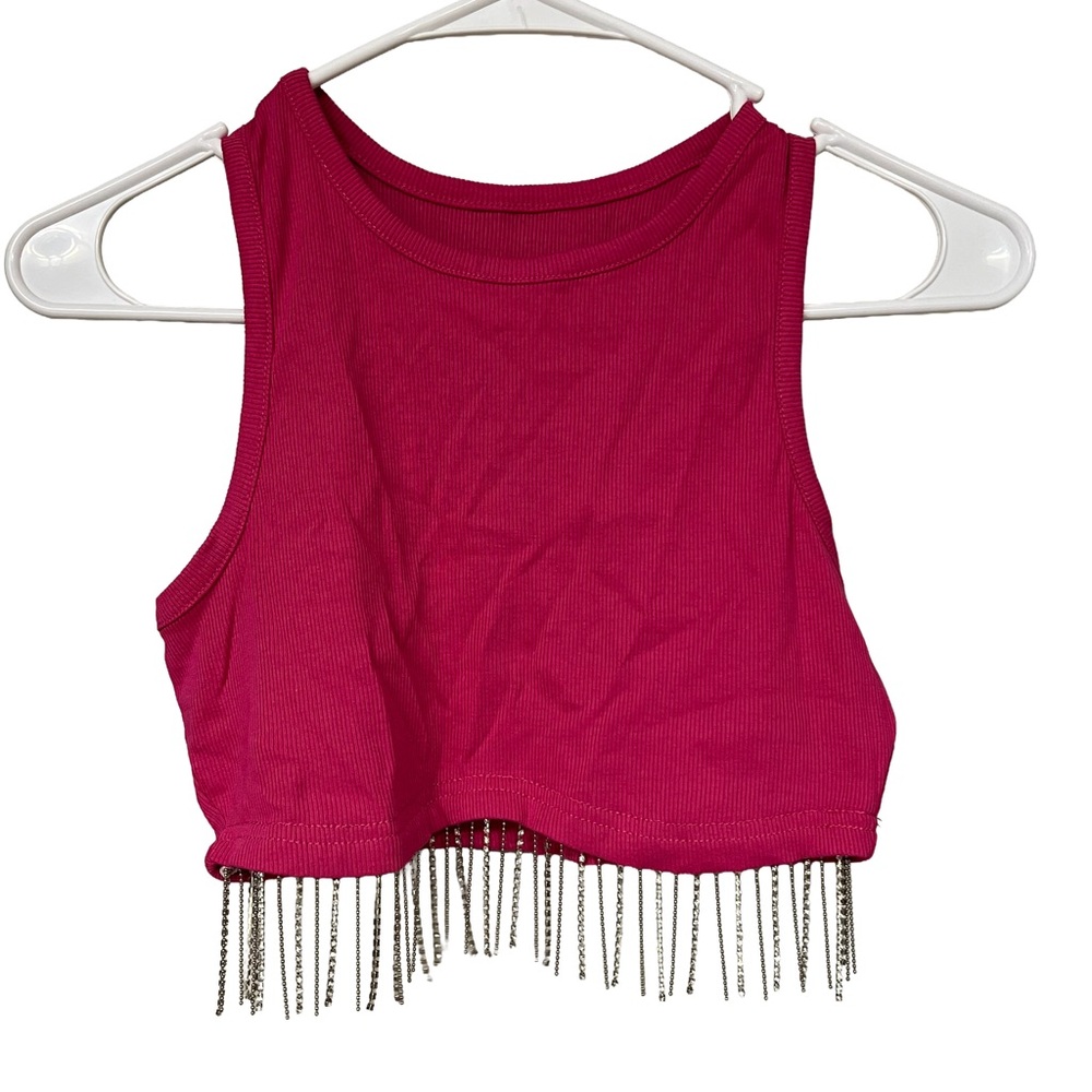 Pink Crop Top with Fringe Detail